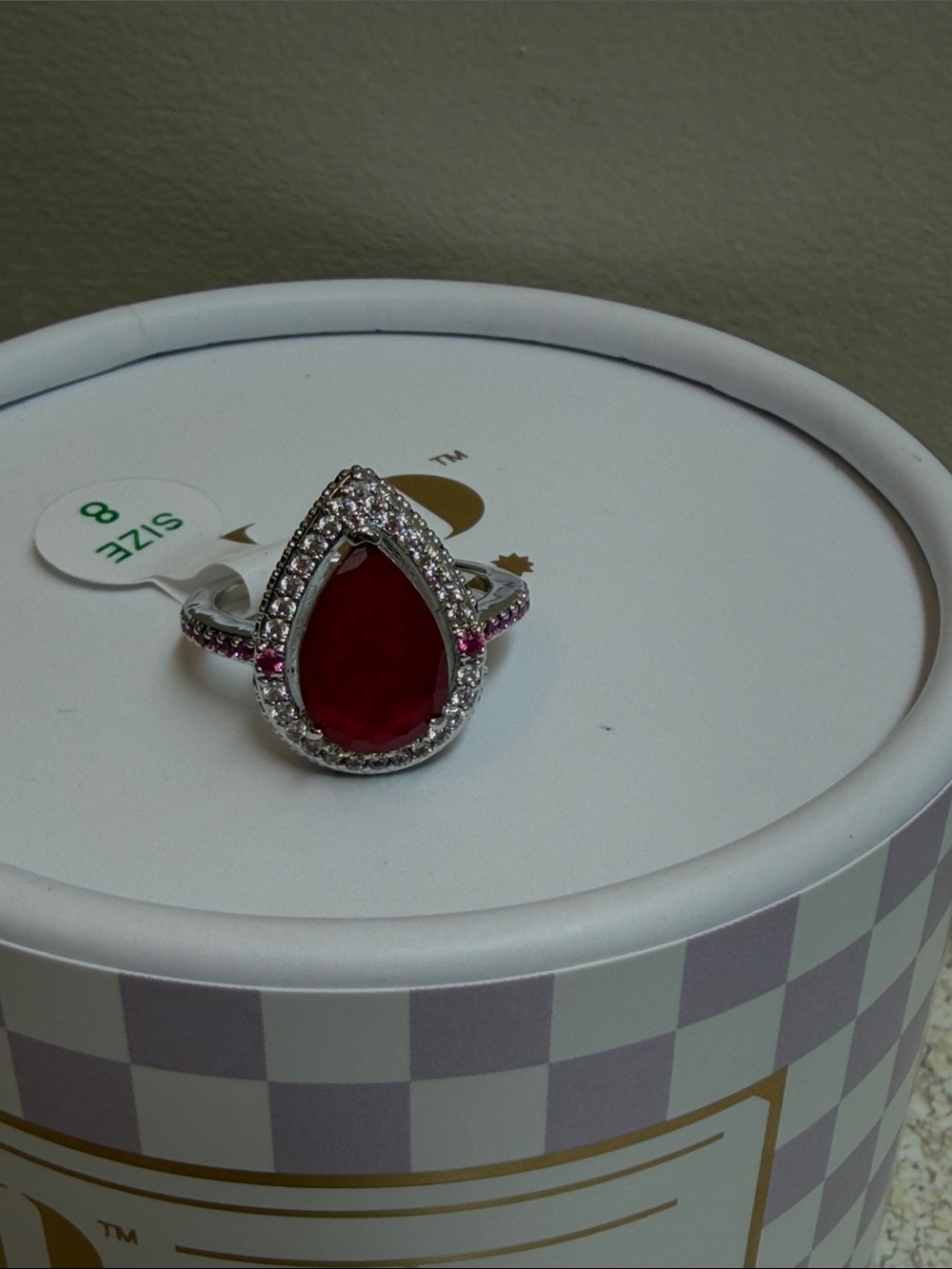 Elegant Red Teardrop Halo Ring - Women's Jewelry